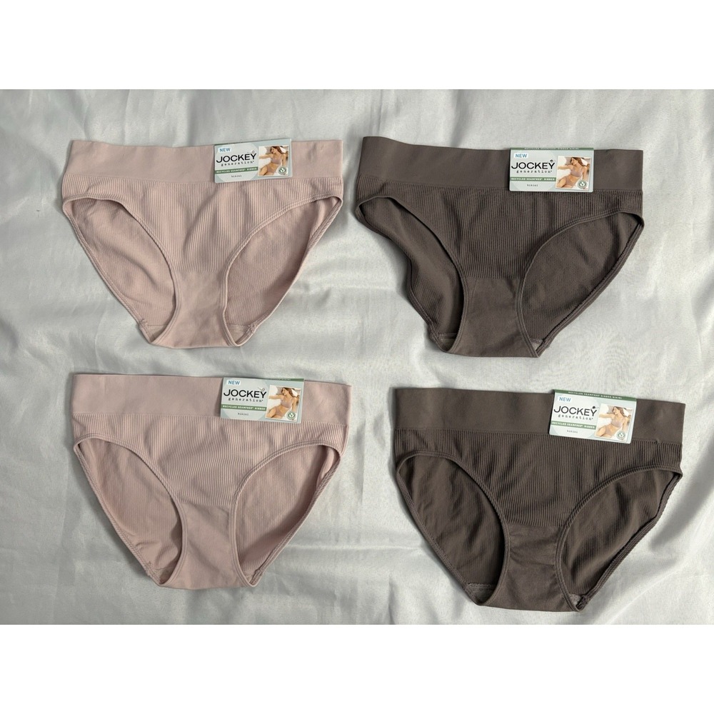 NEW Jockey Black Generation Seamfree Ribbed Bikini Panty Women's Large 4 Pair
